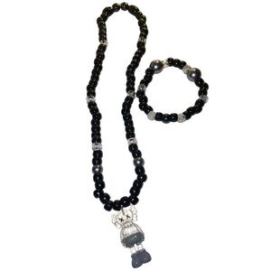 KAWS Black and Silver Beaded Necklace Set